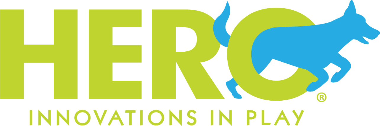 A green and blue logo for the word " hero ".