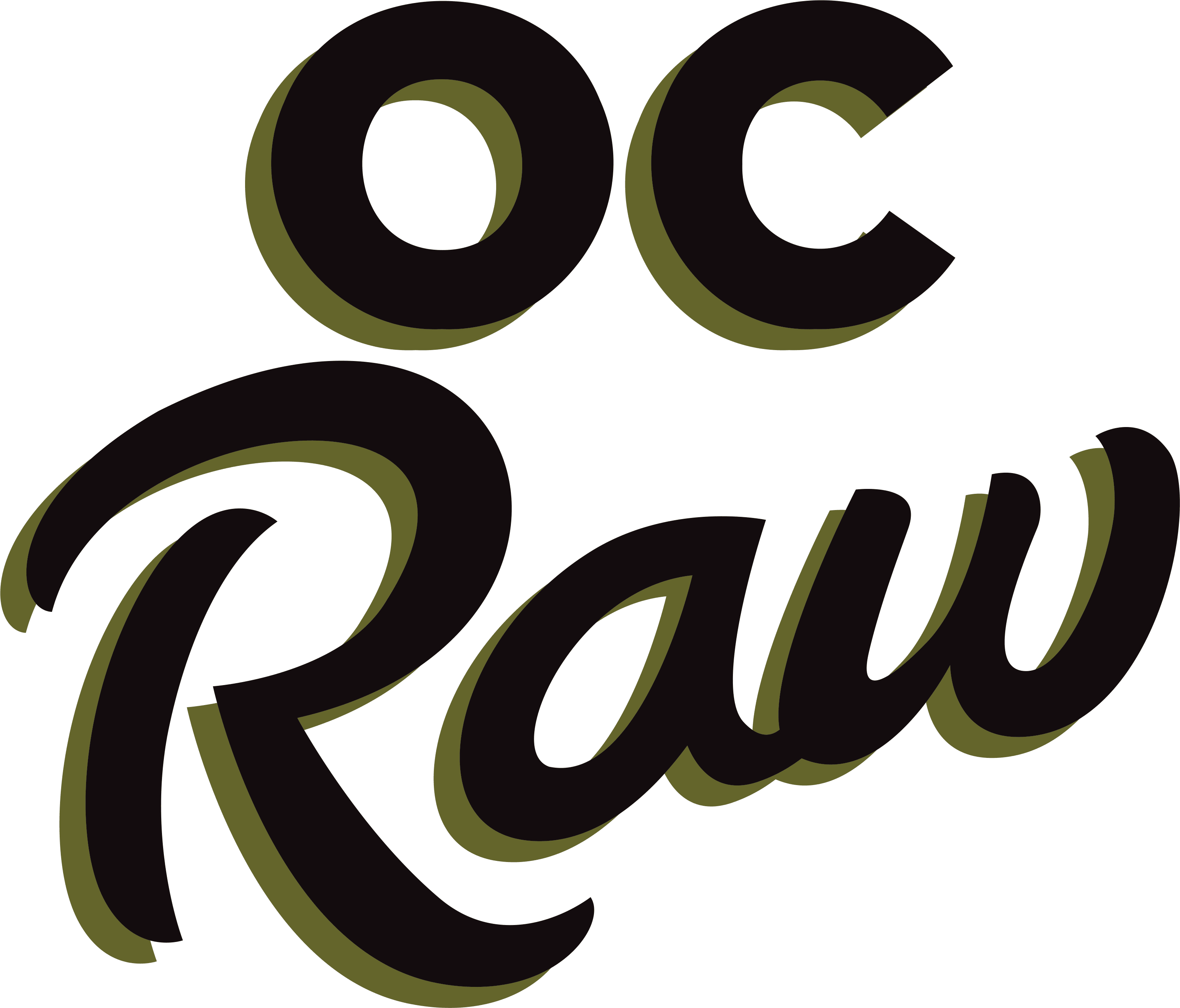 A green background with the word oc raw written in black.