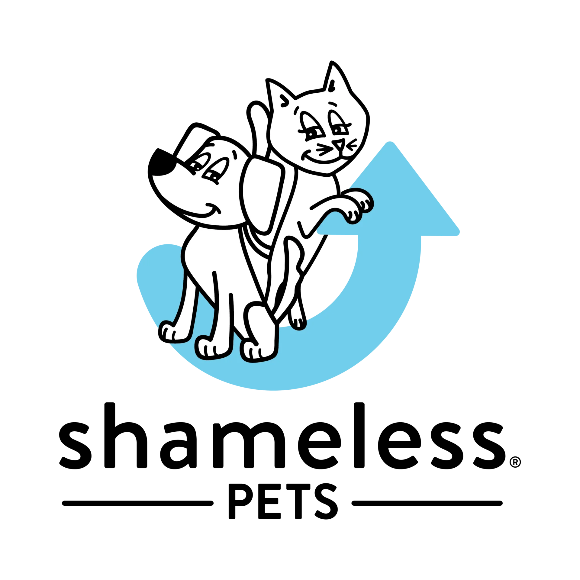A cartoon of two cats and one dog