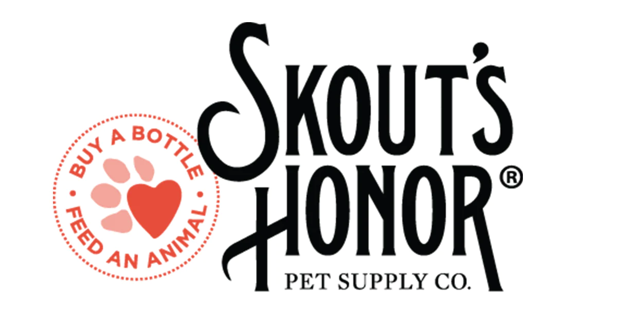 A black and white logo for skout 's honor pet supply company.
